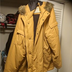 Timberland Mustard Yellow Parka Coat with Fur Hood